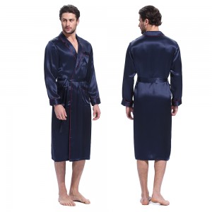 LilySilk Silk Robe Bathrobe Sleepwear Kimono Men Night Designer Long Sleeve Belt Pockets Brand Turn Down Collar Free Shipping